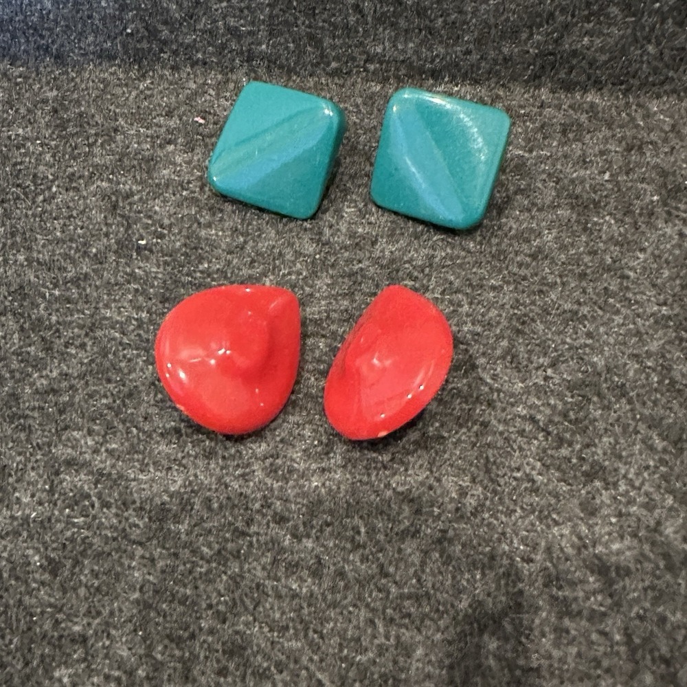 Vintage 80s Colorful Earrings Lot Red / Teal Plastic Retro Post Stud Back